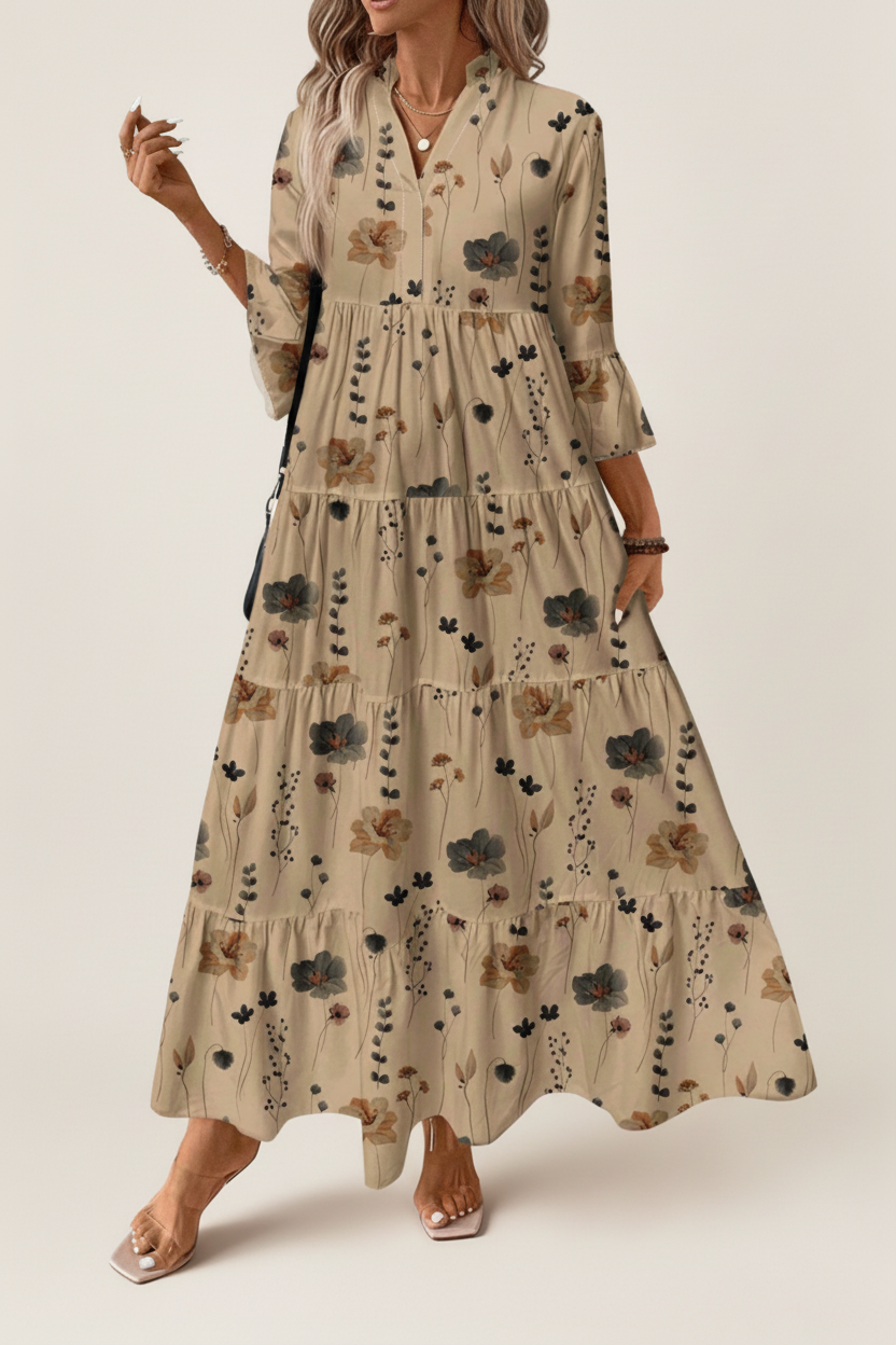 Vestido largo boho con mangas 3/4 y estampa paisley – Sueño de Marrakech