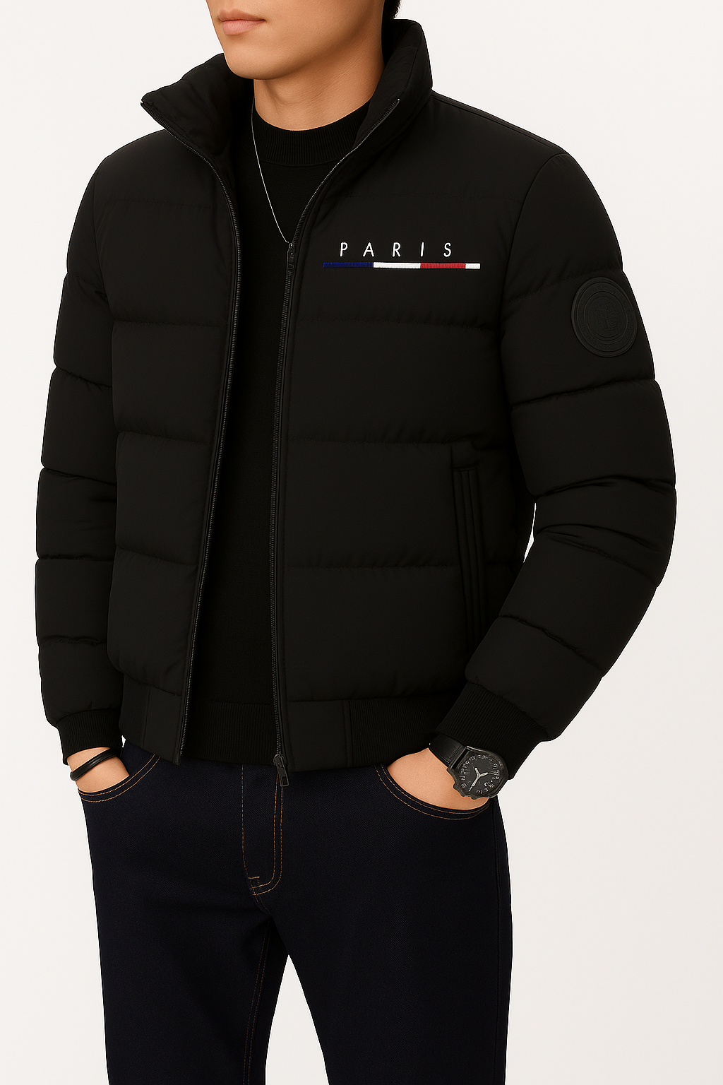Campera acolchada estilo urbano con bordado frontal – Horizonte Parisino