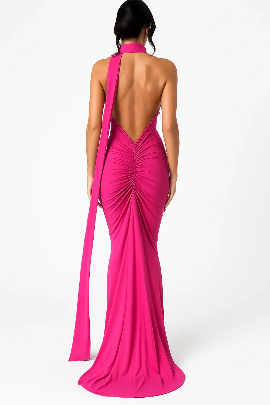 Vestido largo asimétrico con cola lateral – Medianoche Porteña