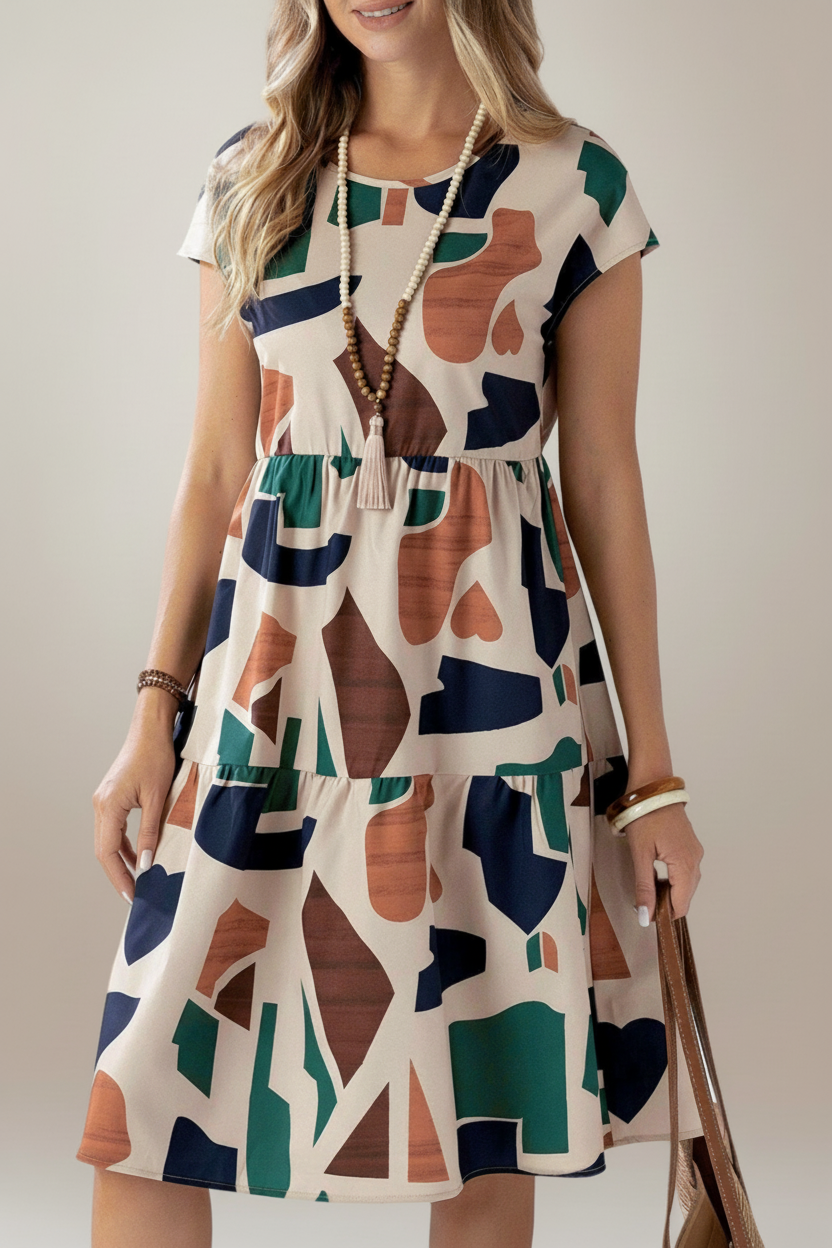 Vestido corto con volados y estampa abstracta – Trazos del Barrio