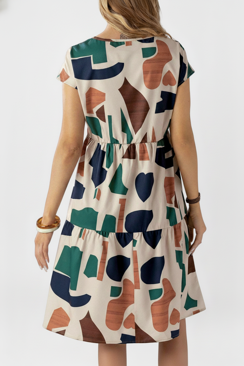 Vestido corto con volados y estampa abstracta – Trazos del Barrio