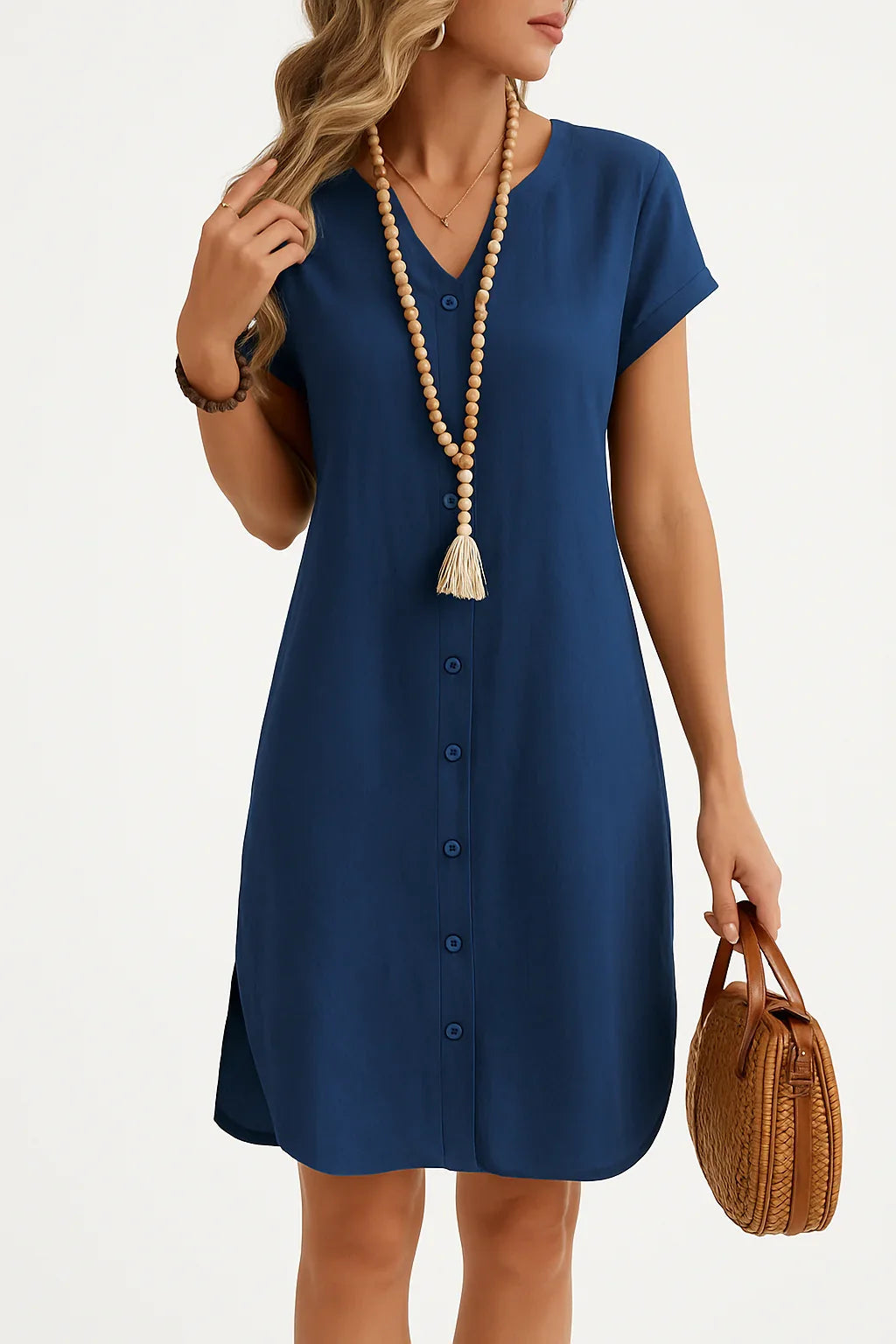 Vestido camisero corto con botones frontales – Paseo del Delta