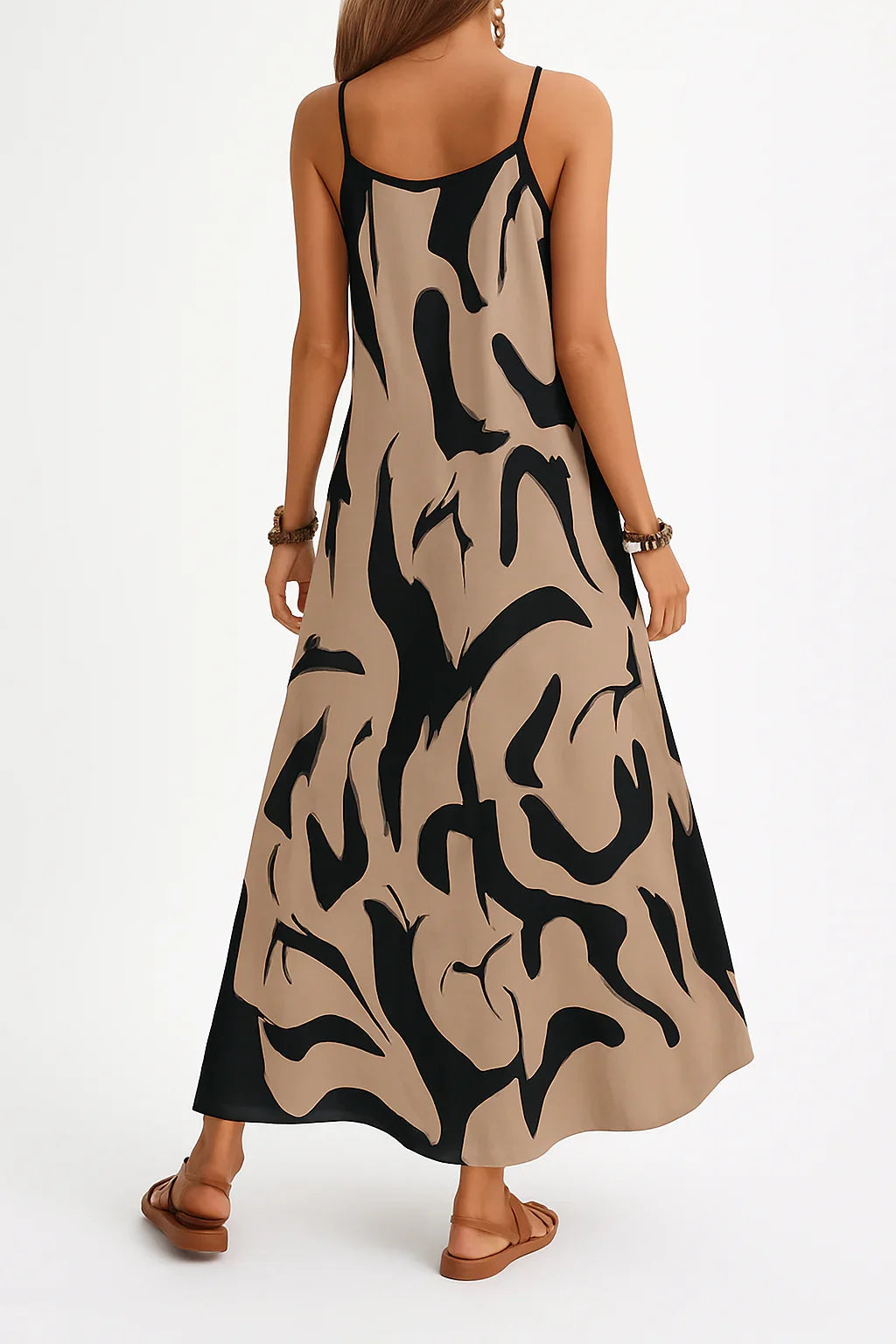 Vestido largo con breteles finos y estampado orgánico – Ruta Salvaje