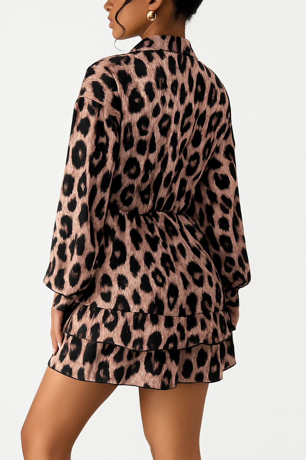 Vestido camisero corto animal print con volados – Fiera Nocturna