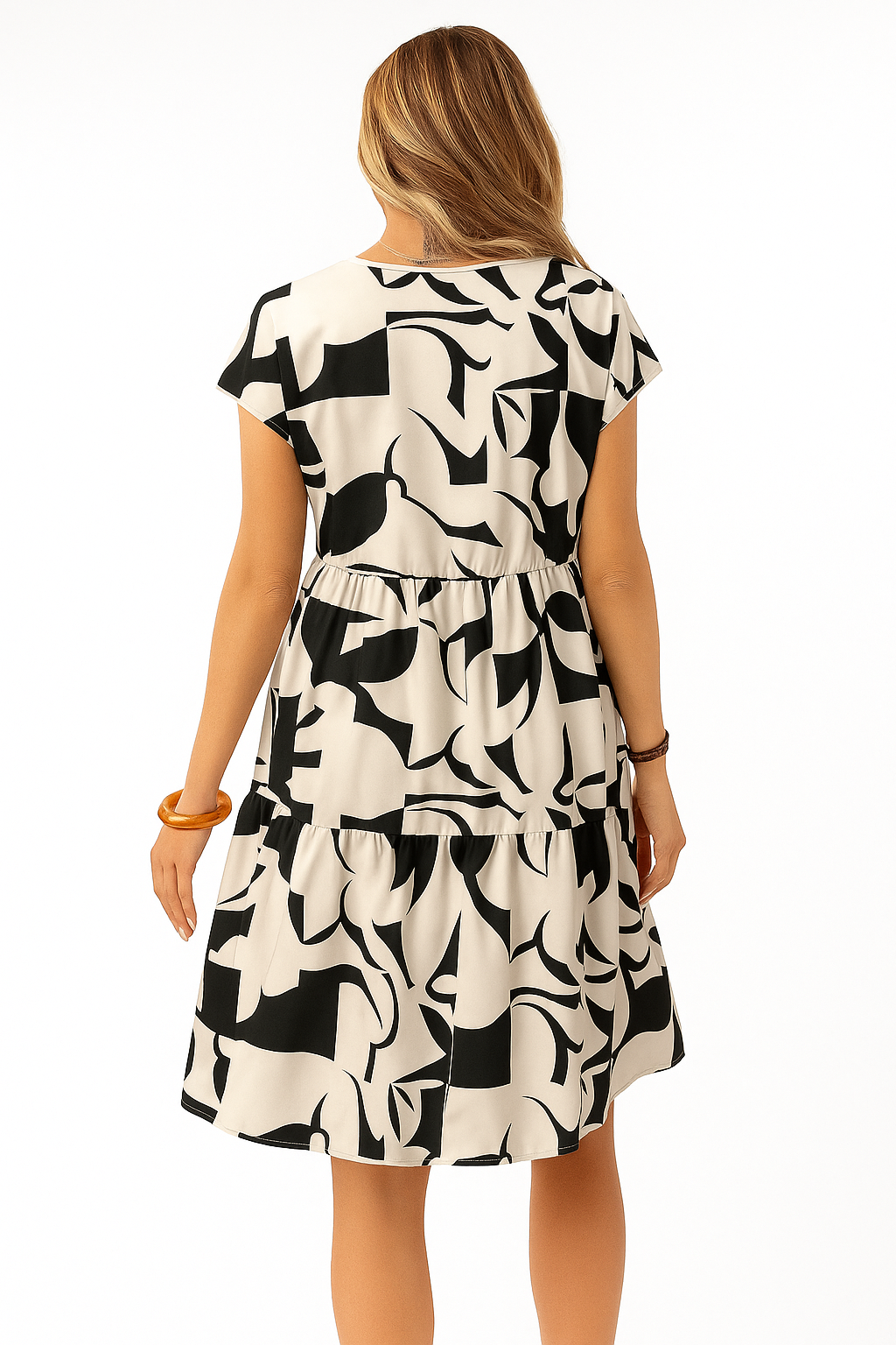 Vestido corto con volados y estampa orgánica – Arena Porteña