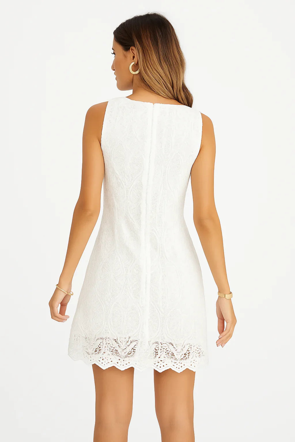 Vestido corto recto de encaje guipur – Alba Porteña